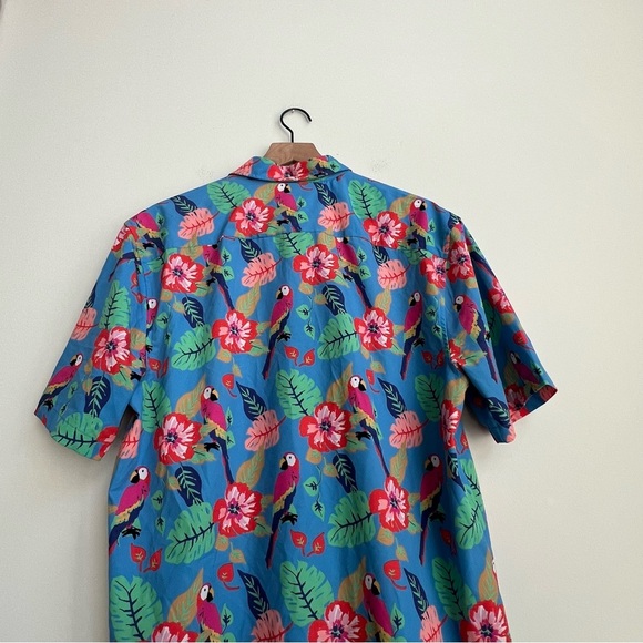Chubbies Shirt Mens Medium Blue Pop Over Hawaiian Floral Parrot Short Sleeve XL - Picture 10 of 12